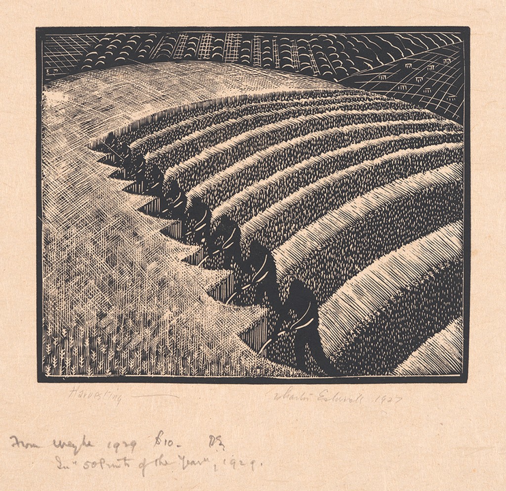 engraving of wheat fields