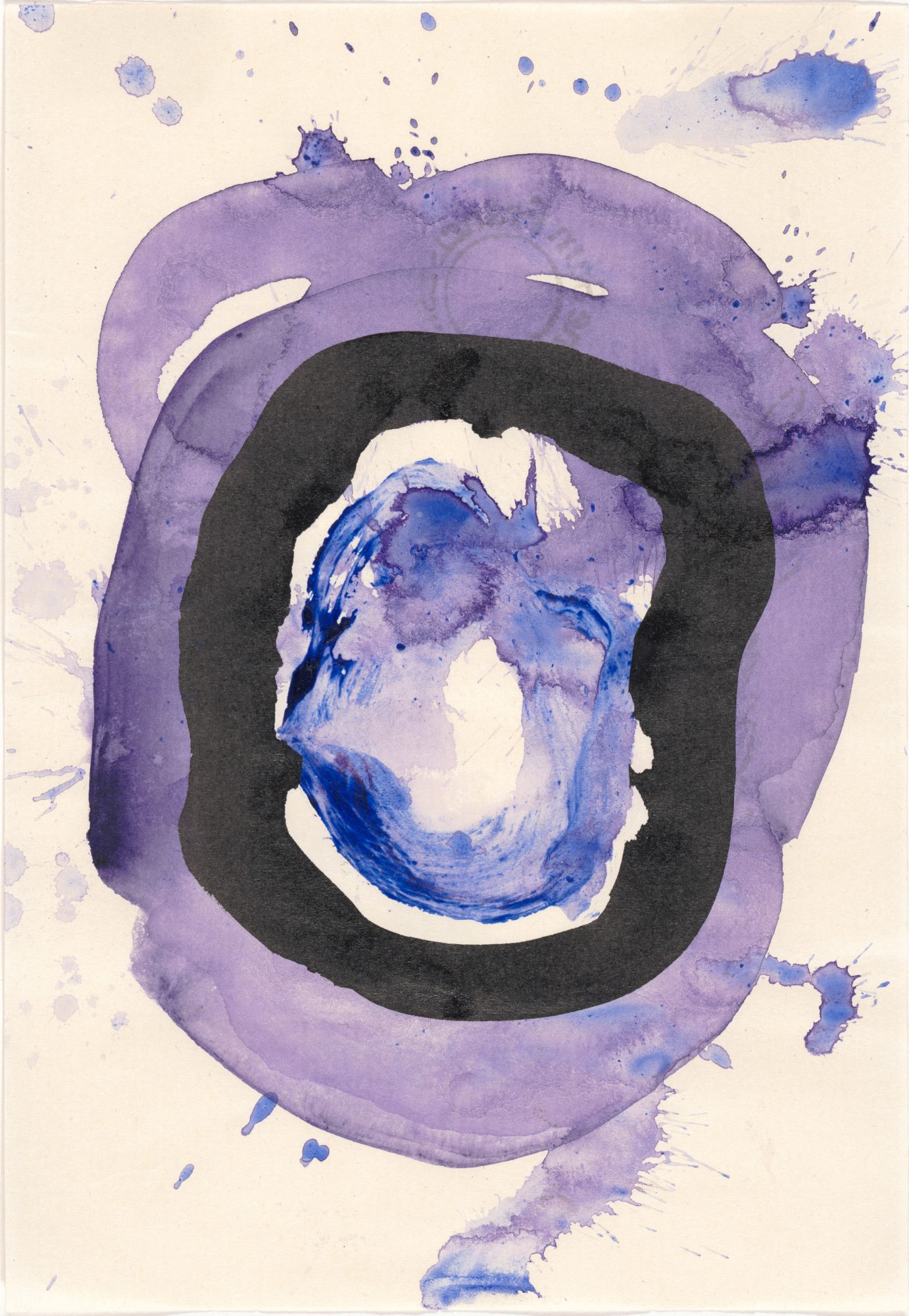 Painting of black circle inside purple circle