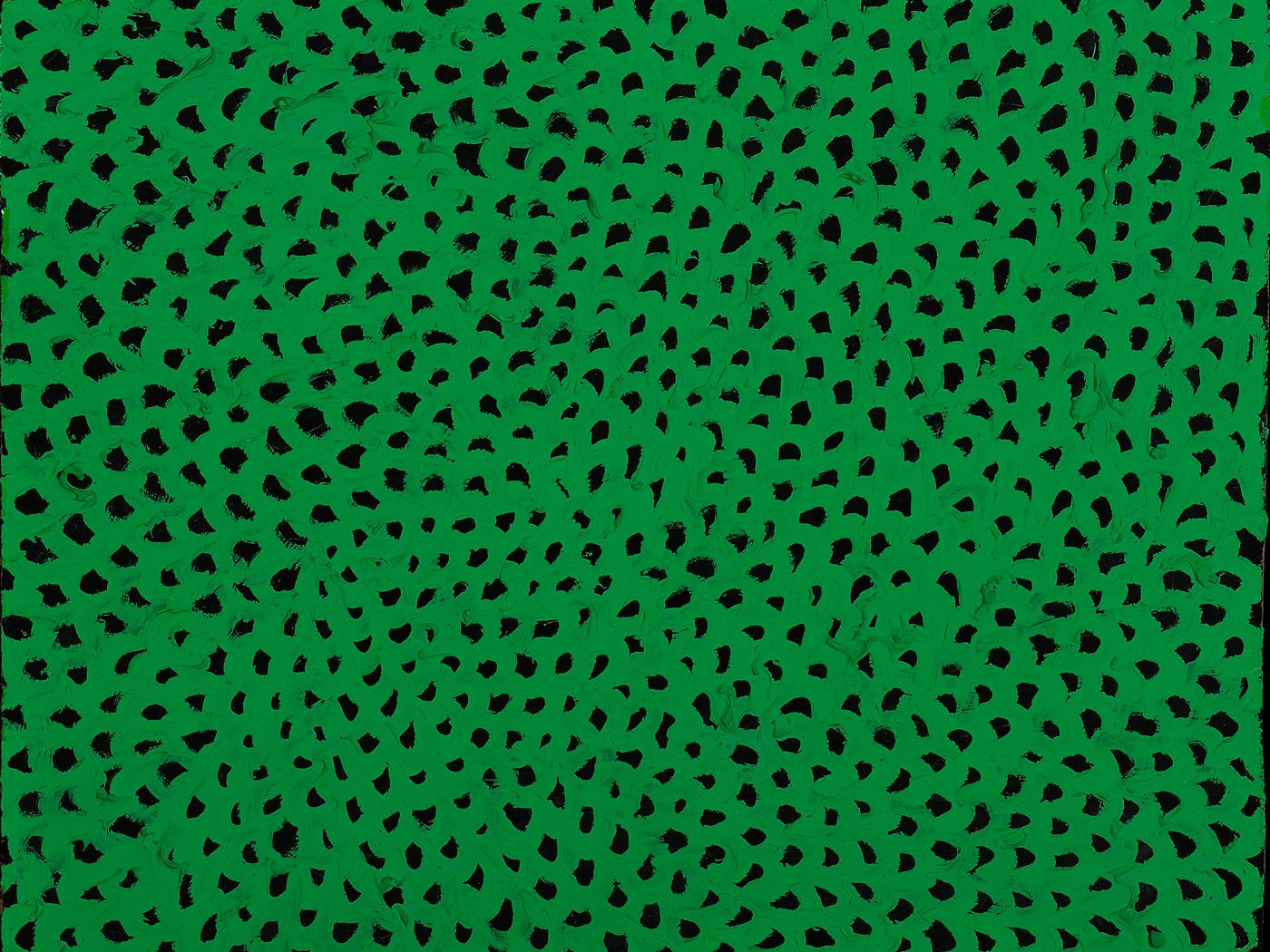 Painting of abstract black and green net by Yayoi Kusama