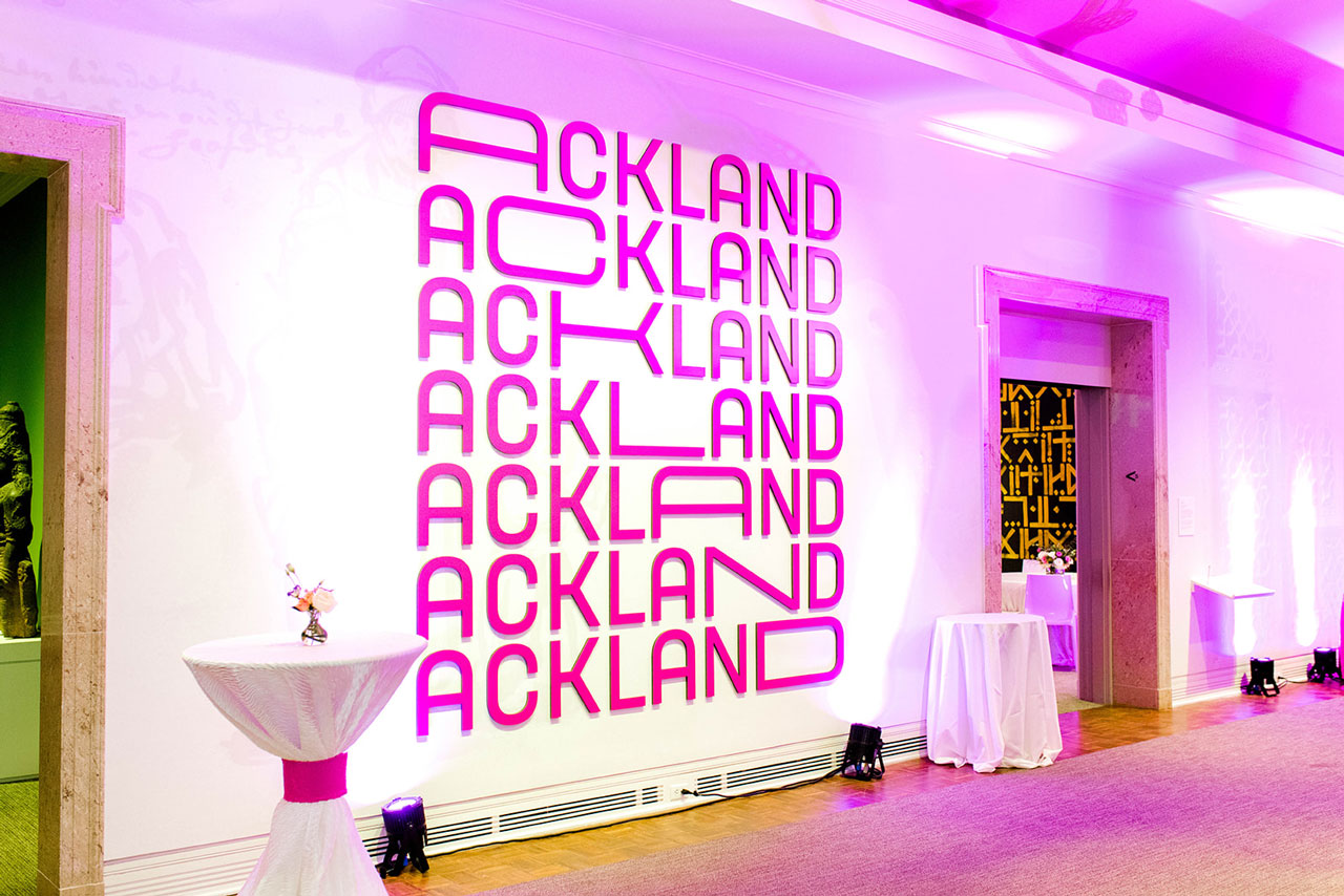 The Ackland lobby set up with cocktail tables for an event