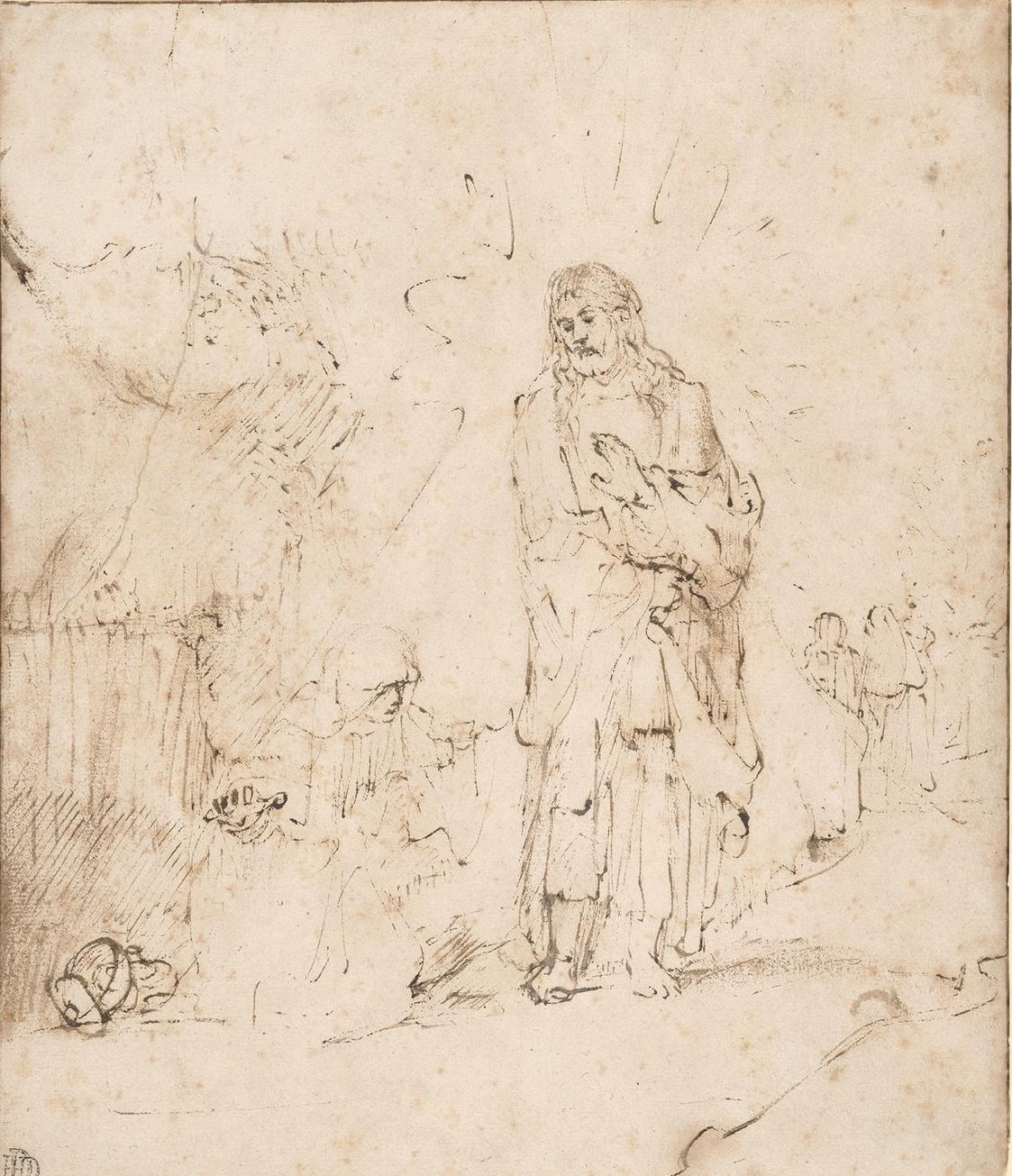 Rembrandt drawing of Jesus and a beggar