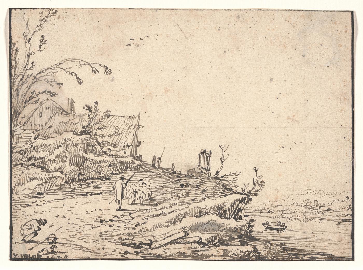 Drawing of a river landscape