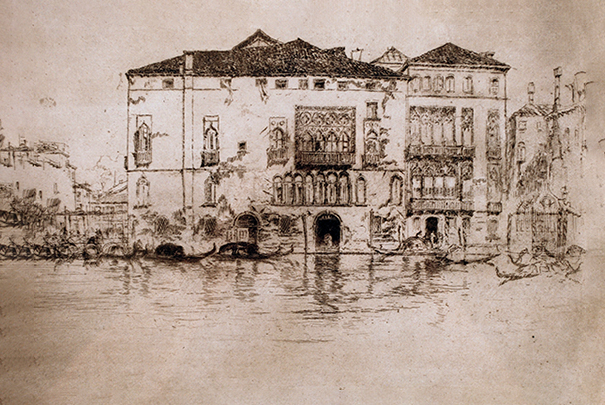 A drawing of a house on a canal in Venice